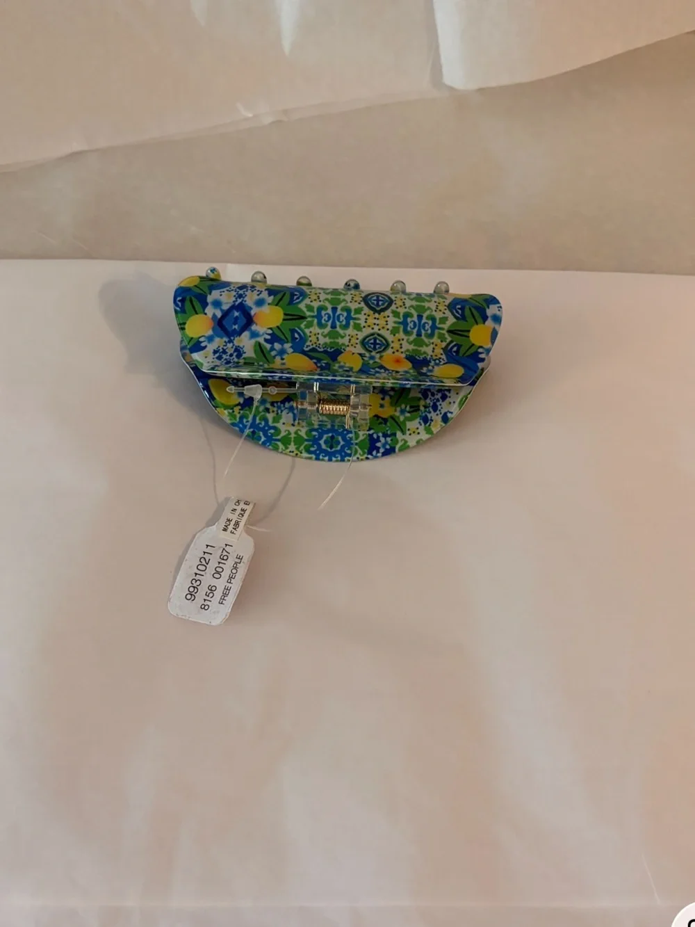 Free People Well Traveled Claw Clip Lemon Tree Blue Green Pattern Hair NEW NWT